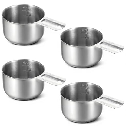 4Pcs 1 Cup 304 Stainless Steel Measuring Cup, 8 oz Metal Measuring Cups with Handle Measurings Spoons Heavy Duty Kitchen Cooking Gadgets Rice Measurings Cups for Wet/Dry Ingredients Baking