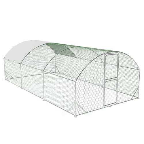Large Metal Chicken Coop, Walk-in Chicken Run Pen with Waterproof Anti-UV Cover, Heavy Duty Poultry Cage for Chicken, Duck, Rabbit, Outdoor Backyard Farm Use - size: 236"L x 118"W x 78.7"H