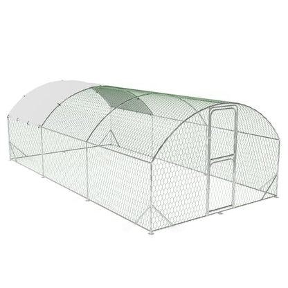 Large Metal Chicken Coop, Walk-in Chicken Run Pen with Waterproof Anti-UV Cover, Heavy Duty Poultry Cage for Chicken, Duck, Rabbit, Outdoor Backyard Farm Use - size: 236"L x 118"W x 78.7"H