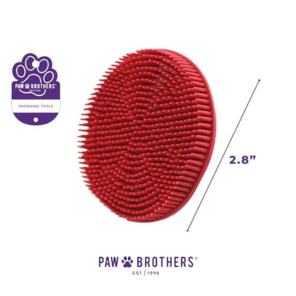 Paw Brothers Soft Rubber Curry Brush Dogs, Small Short Hair Dogs and Cats, Dog Bath Brush, Reduce Shedding, Gentle Bristles for Grooming, Massage and Stimulates Hair, Remove Loose Fur, Red, 2.8 Inch