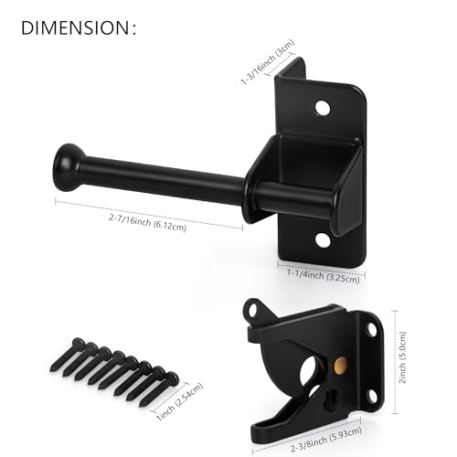 Self Locking Gate Latch for Wooden Fence, Heavy Duty Automatic Gravity Fence Latch for Wood Metal Gate, Gate Hardware Door Lock for Outdoor Pool Garden Shed, Black, 1Pack
