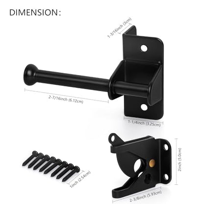 Self Locking Gate Latch for Wooden Fence, Heavy Duty Automatic Gravity Fence Latch for Wood Metal Gate, Gate Hardware Door Lock for Outdoor Pool Garden Shed, Black, 1Pack