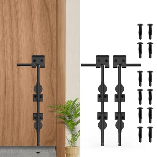 12" Cane Bolt Heavy-Duty Drop Rod for Gate, Heavy Duty Gate Latch for Wooden Fence Metal Gates, Vinyl Fence Gate Land Latch, Floor Latch for Fixing Door to The Ground, Black Coating, 2 Pack - size: 12 Inch-2Pack