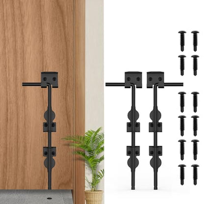 12" Cane Bolt Heavy-Duty Drop Rod for Gate, Heavy Duty Gate Latch for Wooden Fence Metal Gates, Vinyl Fence Gate Land Latch, Floor Latch for Fixing Door to The Ground, Black Coating, 2 Pack - size: 12 Inch-2Pack