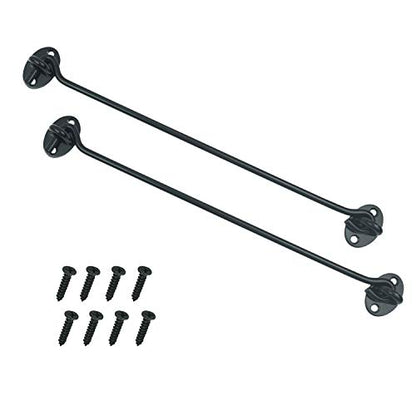2PCS 12 Inch Stainless Steel Barn Door Hook and Eye Latch Black, Long Privacy Cabin Door Swivel Window Hook, Heavy Duty Gate Latch Holder Easy Lock- for Sliding Door, Garage, Shed, Window - size: 12 Inch - Black