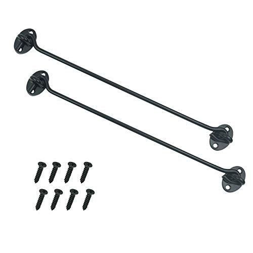 2PCS 12 Inch Stainless Steel Barn Door Hook and Eye Latch Black, Long Privacy Cabin Door Swivel Window Hook, Heavy Duty Gate Latch Holder Easy Lock- for Sliding Door, Garage, Shed, Window - size: 12 Inch - Black