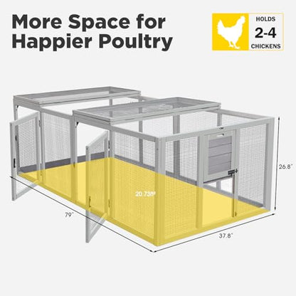 Aivituvin Chicken Coop Run Extension Rabbit Enclosure Outdoor Duck Hen Playpen - color: Grey, size: 79.0"L x 37.8"W x 20.7"H