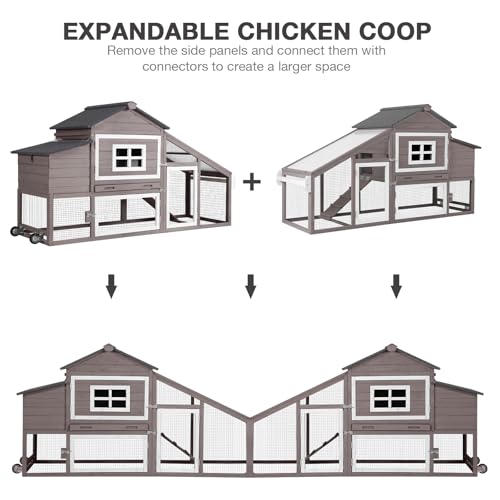 Large Wooden Chicken Coop Mobile Poultry Cage Hen House with Wheels, Nesting Box, Leakproof Pull-Out Tray, Weatherproof Roof for 3-5 Chickens, 72.3" L x 26" W x 39.4" H (Brown)