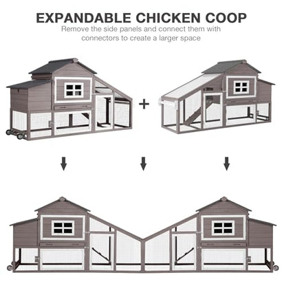 Large Wooden Chicken Coop Mobile Poultry Cage Hen House with Wheels, Nesting Box, Leakproof Pull-Out Tray, Weatherproof Roof for 3-5 Chickens, 72.3" L x 26" W x 39.4" H (Brown)