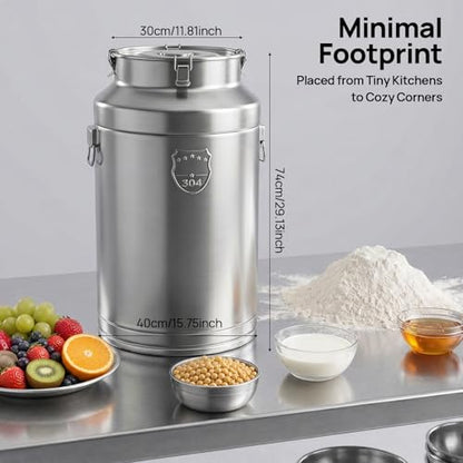 304 Stainless Steel Milk Can, 88L/23.3Gal Airtight Sealed Bucket with Lid, Heavy Duty Storage Container for Milk Wine Oil Beverage – Metal Canister for Kitchen Restaurant Party (88L) - size: 88L