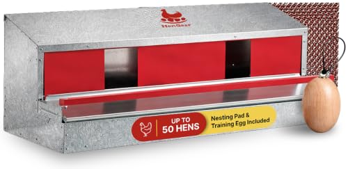 HenGear Nesting Boxes for Chickens, Nest Box with Rollout Egg Collection, Nesting Pads for Cleaner Eggs, Reversible Accessories for Chicken Coop, G90 Galvanized, Made to Last, Large, Up to 50 Hens - size: 50 HENS