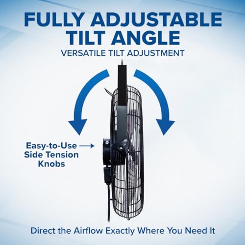iLiving 20 Inch Wall Mount Fan, 4750 CFM High Velocity Metal Fan with 3 Speeds, Sealed Motor & 360° Tilt, Heavy Duty Wall/Ceiling Mount Fan for Garage, Warehouse, Barn, Greenhouse, Workshop - size: 20 Inches