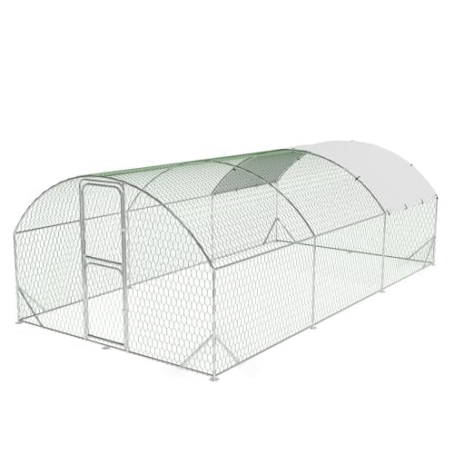 Chicken Coop 9.8x19.7x6.6ft, Walk-in Large Metal Chicken Run with Cover, Chickens Poultry Cage with Double Door, Walk in Chicken Poultry Pen for Outdoor Farm Yard - size: 9.8'L x 19.7'W x 6.6'H