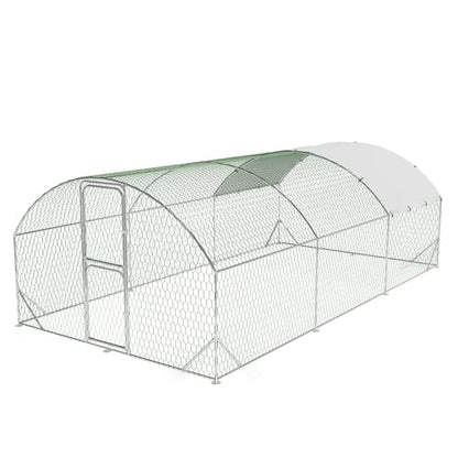 Garvee Large Metal Chicken Coop, 19.7 ft Metal Chicken Run with Waterproof UV Resistant Cover & Double Doors, Walk-in Poultry Coop for Yard - size: 9.8' x 19.7' x 6.6'