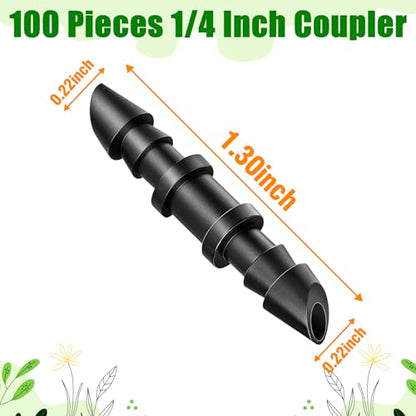 100 Pack Drip Irrigation 1/4" Barbed Coupling Fittings, Drip Line Barbed Coupler Connectors for 1/4 Inch Irrigation Tubing Micro Irrigation Connection Parts for Garden Sprinkler Systems - size: 1/4 Inch Coupling-100P