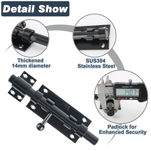 Alise Slide Lock SUS304 Stainless Steel Gate Latch, Slide Bolt Latch,Thickened Heavy Door Latch Lock,10 Inch Black Barrel Bolt Latch, Security Slide Latch Lock - color: Black, size: 10 Inch (Regular)