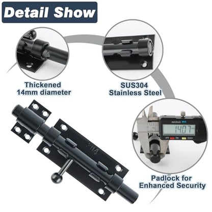 Alise Slide Lock SUS304 Stainless Steel Gate Latch, Slide Bolt Latch,Thickened Heavy Door Latch Lock,10 Inch Black Barrel Bolt Latch, Security Slide Latch Lock - color: Black, size: 10 Inch (Regular)