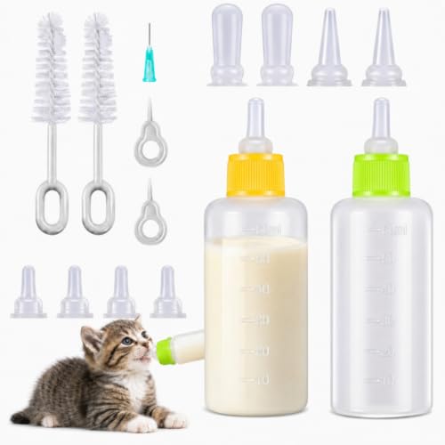 Tondiamo 17 Pcs Kitten Bottle Feeding Kit Puppy Bottles for Nursing Puppy Milk, Replacement Nipples Cleaning Brushes Bottle Opening Needles for Newborn Pet Cat Dog Rabbit Goat, Yellow, Green - color: Yellow, Green