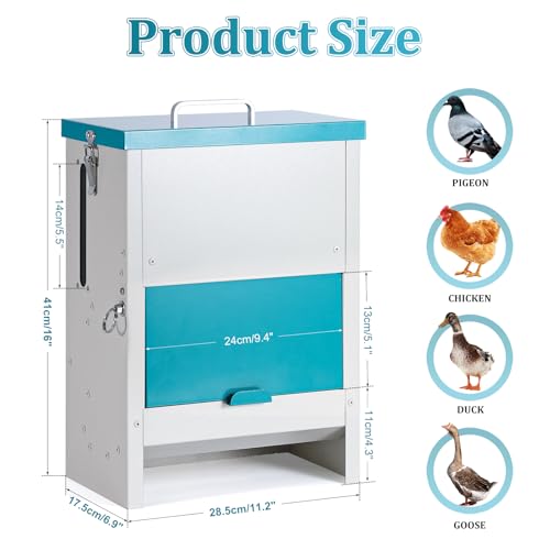 10L Automatic Chicken Feeder Metal No Waste Poultry Feeder Gravity Fed Self Feeding Large Chicken Food Dispenser with Lockable Lid and Rain Cover