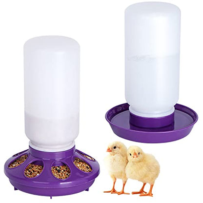 Chick Feeder and Waterer Set no Waste Chicken Water Dispenser 1L Chicken Water Feeder Poultry Waterer Baby Chick Duckling Supplies Starter Kit (Purple) - color: Purple
