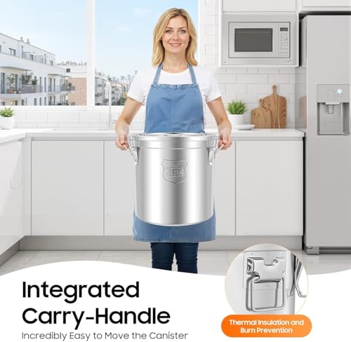 48L/12.68Gal Stainless Steel Airtight Canister with Lid and Locking Clamp, Rice Cereal Grain Canisters Container Food Storage Canisters for Kitchen Dog Food Bird Seed Coffee - color: 48L/ 12.68Gal