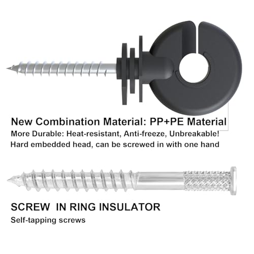 NQN 50 Pcs Black Electric Fence Insulator Screw-in Insulator Fence Ring Post Wood Post Insulator and 1 Pc Free Insulator Socket Tool (Grid System Accessories for Animal Husbandry Electronic)