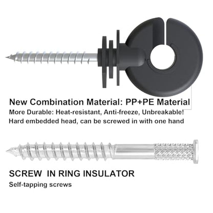 NQN 50 Pcs Black Electric Fence Insulator Screw-in Insulator Fence Ring Post Wood Post Insulator and 1 Pc Free Insulator Socket Tool (Grid System Accessories for Animal Husbandry Electronic)