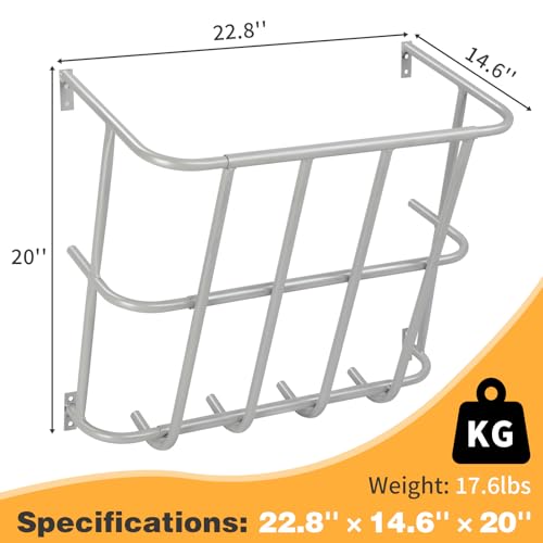 Large Capacity Wall Mounted Hay Feeder, Heavy-Duty Steel, 22.8 x 14.6 x 20 Inch, for Horse, Goat, Sheep Livestock, Silver