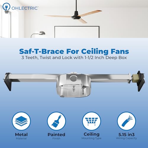 OHLECTRIC Saf-T-Brace For Ceiling Fans - Features 3 Teeth, Twist and Lock Design, 1.5" Heavy Duty Metal Electrical Box - Secure Installation For New, Remodel, Retrofit Application, Silver - size: Saf-T-Brace