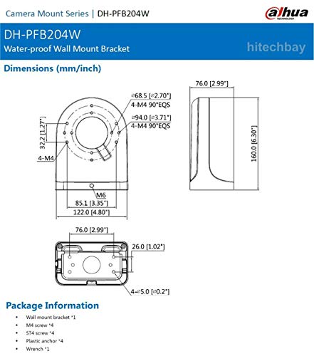 PFB204W Wall Mount Bracket Aluminum Alloy Waterproof for Dahua Dome IP Camera, HDW4631C-A, HDBW4431R-ZS, HDBW4431R-S, HDBW4431R-AS Series