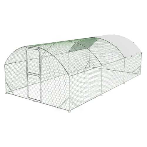 Large Metal Chicken Coop, Walk-in Poultry Cage, Large Chicken Run with Waterproof & Anti-UV Cover, Chicken Pen with Double Lockable Doors for Outdoor, 9.8x19.7x6.6FT - size: 9.8' W x 19.7' L x 6.6' H