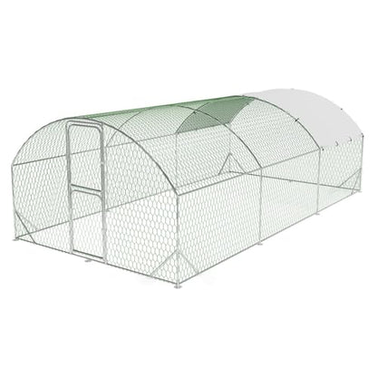 Large Metal Chicken Coop, Walk-in Poultry Cage, Large Chicken Run with Waterproof & Anti-UV Cover, Chicken Pen with Double Lockable Doors for Outdoor, 9.8x19.7x6.6FT - size: 9.8' W x 19.7' L x 6.6' H