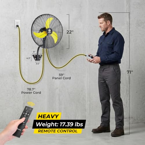 FUGOO 20'' Outdoor Quiet Remote Control Oscillating Wall Mount Fan,All Sealed BLDC Motor,4 Speed Waterproof Outdoor Fan With Remote, Heavy Duty Industrial Wall Fans for House,Patios,Garage,Warehouse - size: 20-inch+R