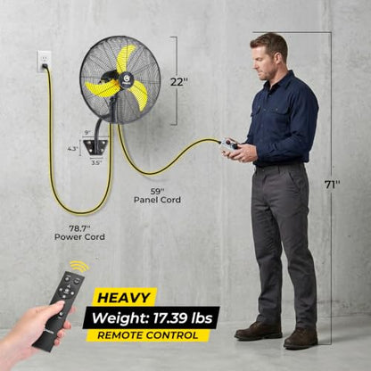 FUGOO 20'' Outdoor Quiet Remote Control Oscillating Wall Mount Fan,All Sealed BLDC Motor,4 Speed Waterproof Outdoor Fan With Remote, Heavy Duty Industrial Wall Fans for House,Patios,Garage,Warehouse - size: 20-inch+R