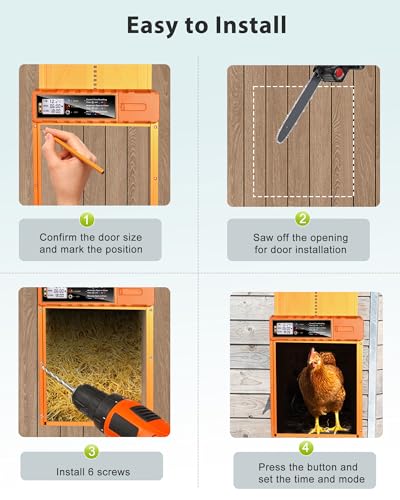 Automatic Chicken Coop Door Solar Powered - Auto Chicken Door 14.3″ x 10.9″ for Large Coop & Run, Anti-Pinch, Orange Aluminum Alloy with Secure Hidden Cable Slot, LCD Timer & Remote Control