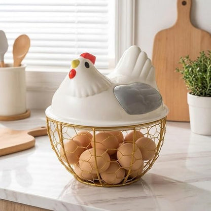 Chicken Egg Basket with Ergonomic Handles Farmhouse Storage Egg Collection Vegetable Fruit Organizer Metal Mesh Suitable for Home Decoration, Gray
