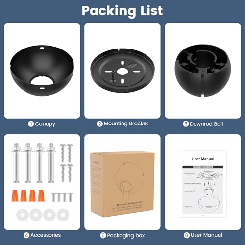 Universal Ceiling Fan Sloped Ceiling Adapter Canopy Kit for Angled Ceiling Up to 45 Degrees Compatible with Threaded and No Threaded Downrod (Black) - size: 3 INCH