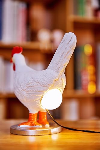 Chicken Lamp, 3D Resin Hen Laying Egg with Color Gift Box, Lifelike LED Egg, Funny Easter Christmas Birthday Gift - color: White