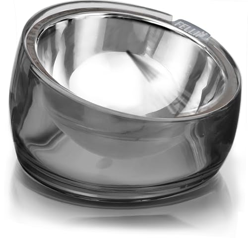 Felli Oblik 15° Tilted Small Animal Bowls for Pet Food & Water 6 oz Stainless Steel Dish Removable, Slanted Metal Plate Feeder for Kitten Puppy Rabbit Bunny Guinchilla Pig (0.75 Cups, Smoky) - color: Smoky, size: Mini Pet