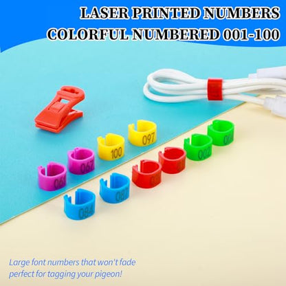 100PCS 8mm Chicken Leg Bands, Plastic Chicken Leg Rings with 8 Colors, Numbered Quail Bird Leg Bands Identification, Ankle Ring for Bantam Finch Dove Lovebird Coturnix Quail Duck Small Birds Supplies