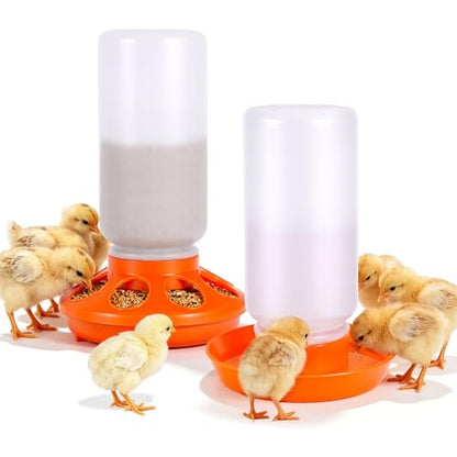 Chick Feeder and Waterer Set 1L for Baby Chicks, Ducks, Quail | Quail Feeder Waterer Kit, Backyard Chicken Coop Brooder Supplies