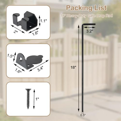 18" Cane Bolt Heavy Duty Drop Rod Gate Stopper Hardware, Gate Ground Latch for Wooden Fences Metal Gates Doors, Gate Drop Pin for Holding Gate to The Ground, Black Finish(2 Pack) - size: 18 Inch