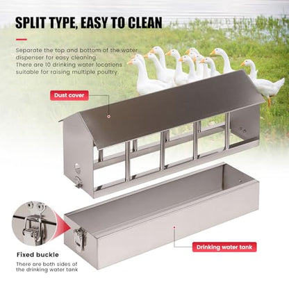 Automatic Chicken Waterer Stainless Steel Chicken Water Feeder Pigeon Water Dispenser with Float Valve Automatic Filling Water Poultry Waterer Fountain for Duck Goose Pigeon Quail