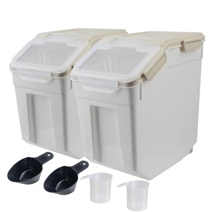 Large Flour Storage Container Bin 25lb, 2Pack Airtight Rice Storage Containers with Wheels Seal Locking Lid, BPA Free with Measuring Cup&Scoop for Flour, Rice, Grain(Gray) - color: Gray 2Pack 25Lb