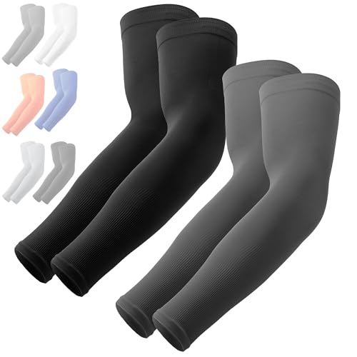 OutdoorEssentials UV Sun Sleeves for Men & Women, Cooling Arm Sleeves UPF 50+ | Golf, Tattoo Cover Up, Sun Protection - color: (2 Pairs): 1 Black, 1 Dark Gray