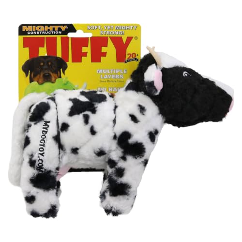 MIGHTY Tuffy 2 Pack Cow Ultra Durable Plush Dog Toy | Multiple Layers & Reinforced Seams , Washable and Floats , Mighty® Construction - color: 2PK Large Black White Cow
