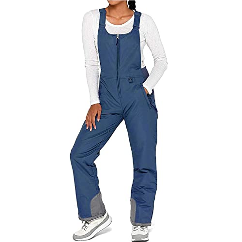 Yoawdats Women's Ski Snow Bibs Pants Insulated Water Resistant Winter Skiing Overalls Ripstop Windproof Snowboard Jumpsuits - color: Navy Blue, size: Medium