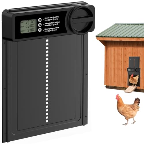 Automatic Chicken Coop Door - Aluminum Auto Chicken Coop Opener with Anti-Pinch Sensor, Battery Powered Chicken Door with Smart Timer & LCD Display, Waterproof
