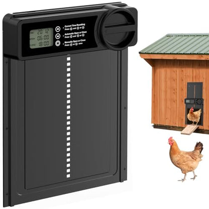 Automatic Chicken Coop Door - Aluminum Auto Chicken Coop Opener with Anti-Pinch Sensor, Battery Powered Chicken Door with Smart Timer & LCD Display, Waterproof