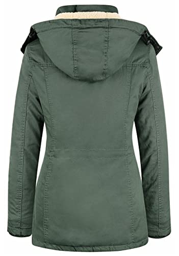 WenVen Women's Winter Warm Sherpa Lined Jacket Heavy Parka Coat with Hood - color: Green, size: Large